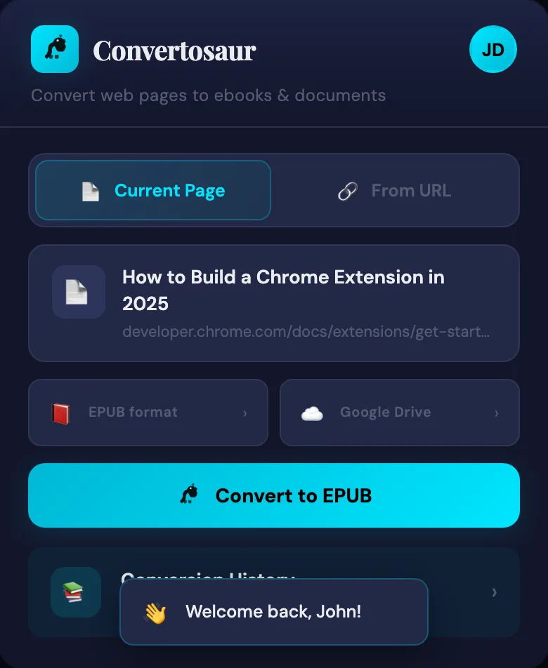 Dashboard with conversion options